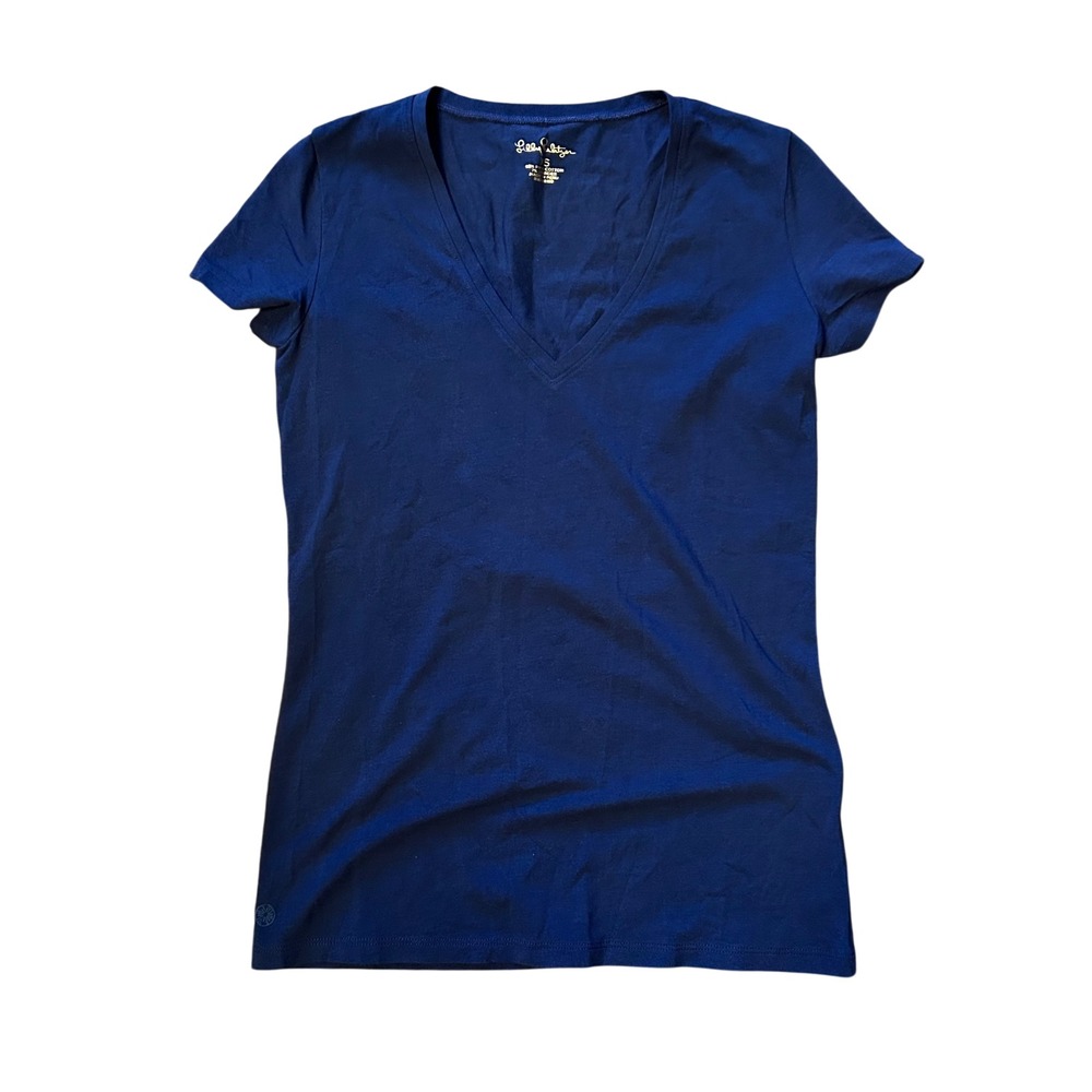 NWOT Lilly Pulitzer V Neck Tee Shirt Top Women's XS Extra Small Blue‎